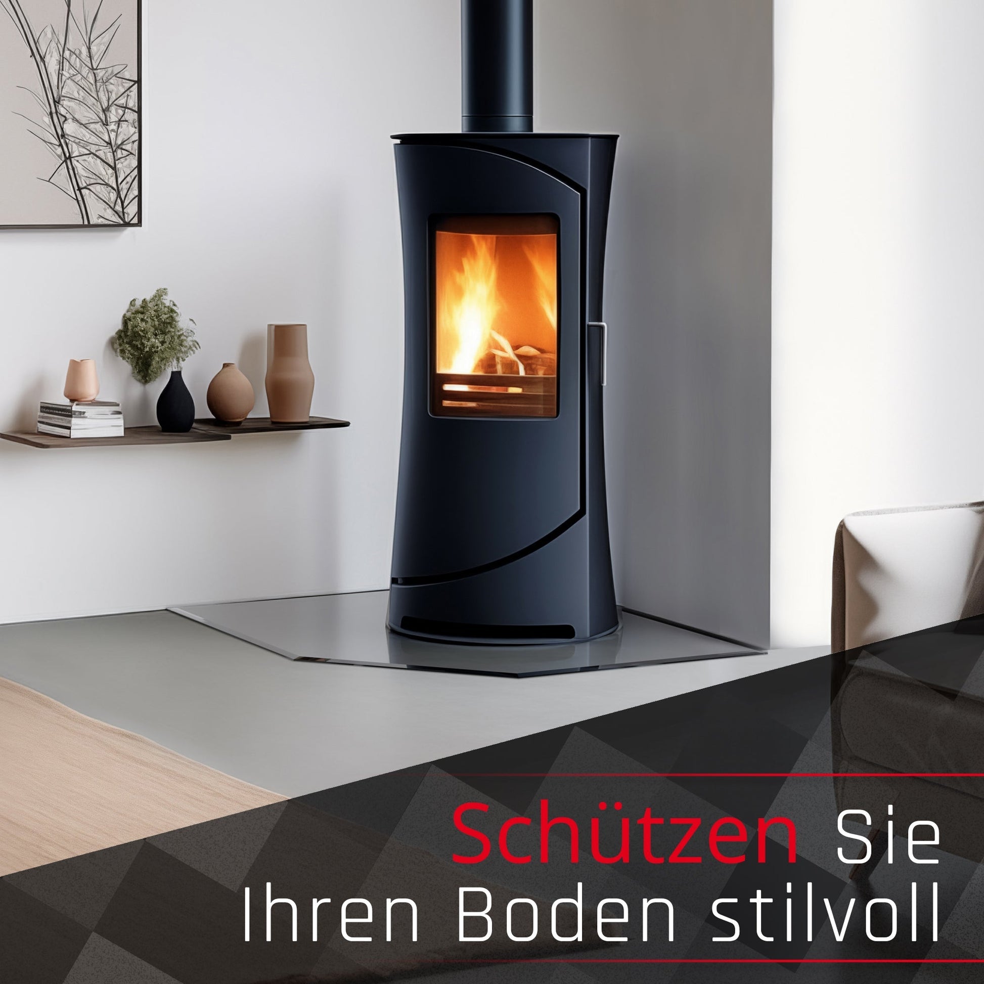 Glasbodenplatte für Kaminofen - Fünfeck - Kaminglas