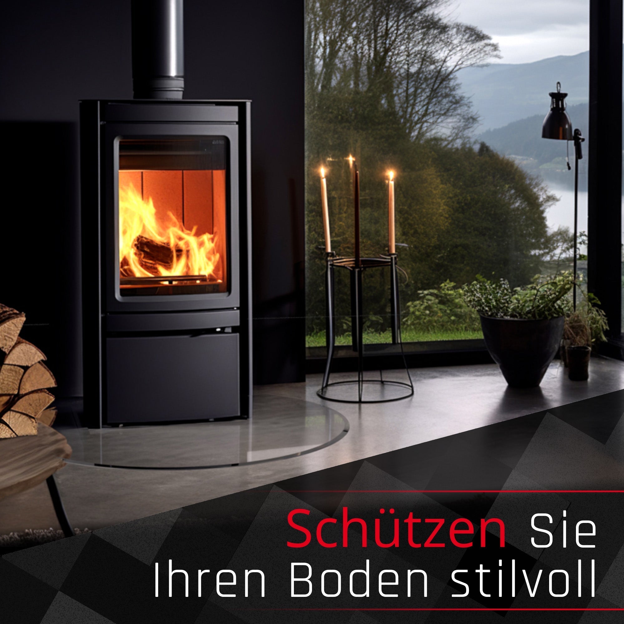 Glasbodenplatte für Kaminofen - Kreisabschnitt - Kaminglas95x110 cm | 6mmMit100x120