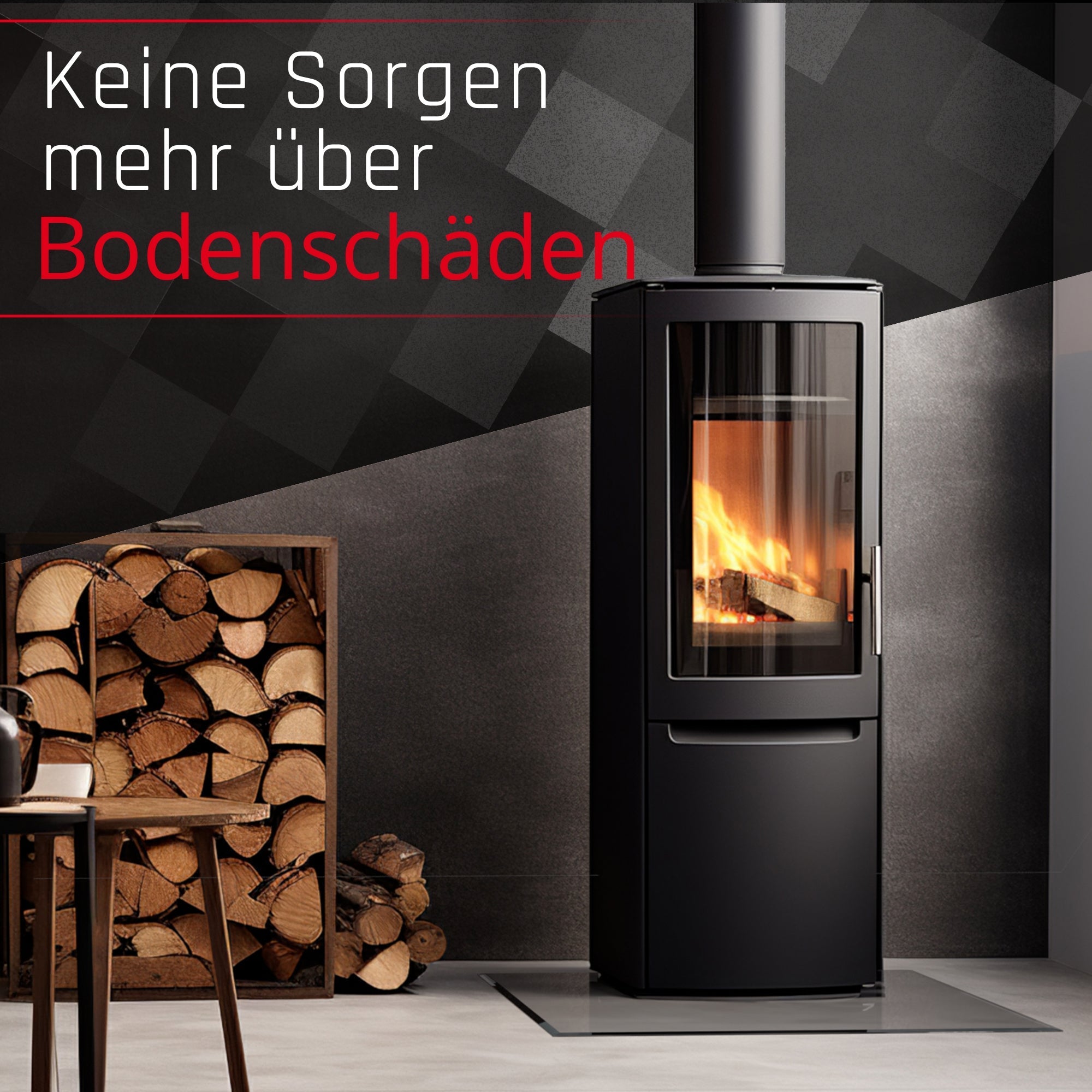 Glasbodenplatte für Kaminofen - Quadrat - Kaminglas70x70 cm | 6mmMit110x110