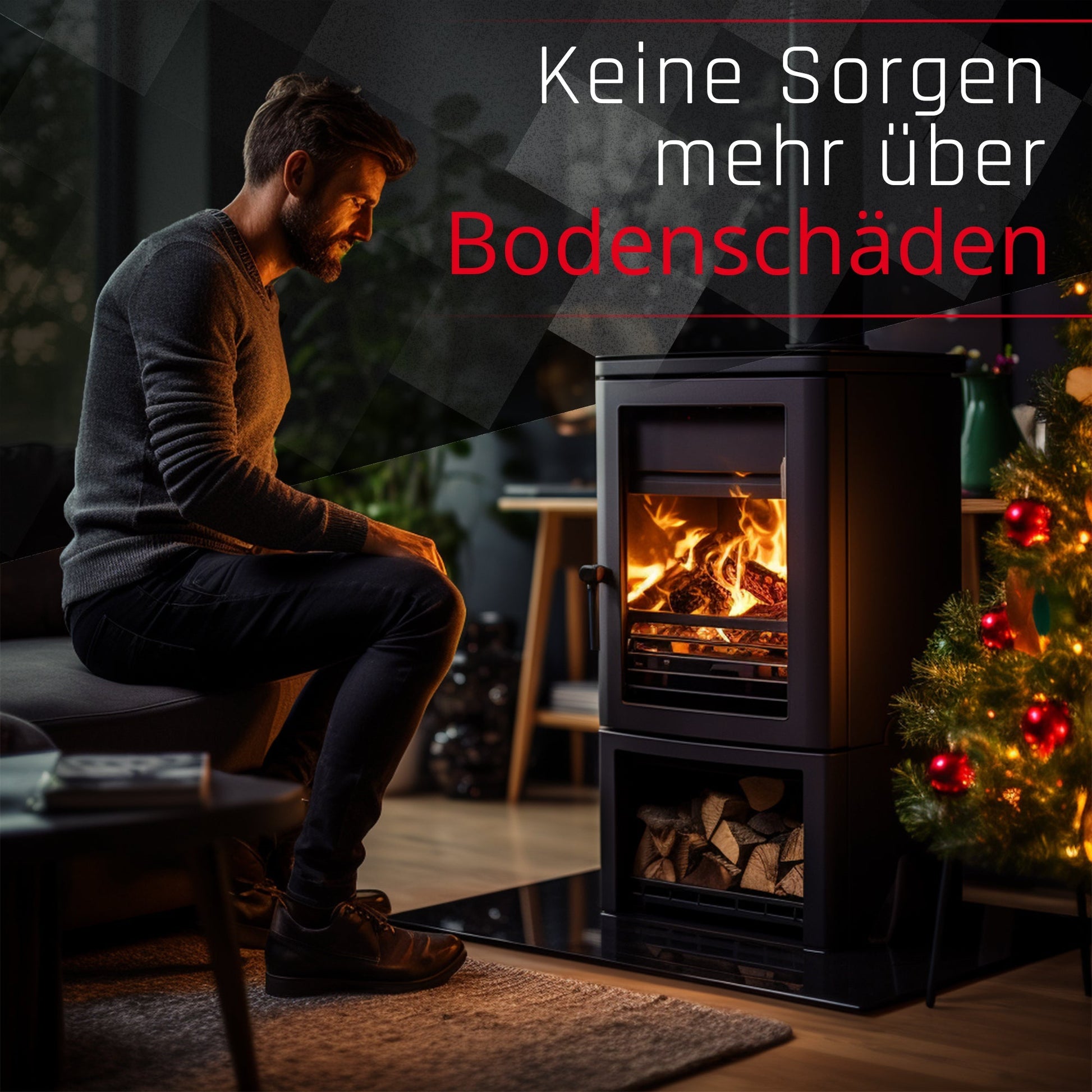 Glasbodenplatte für Kaminofen - Quadrat Schwarz - Kaminglas