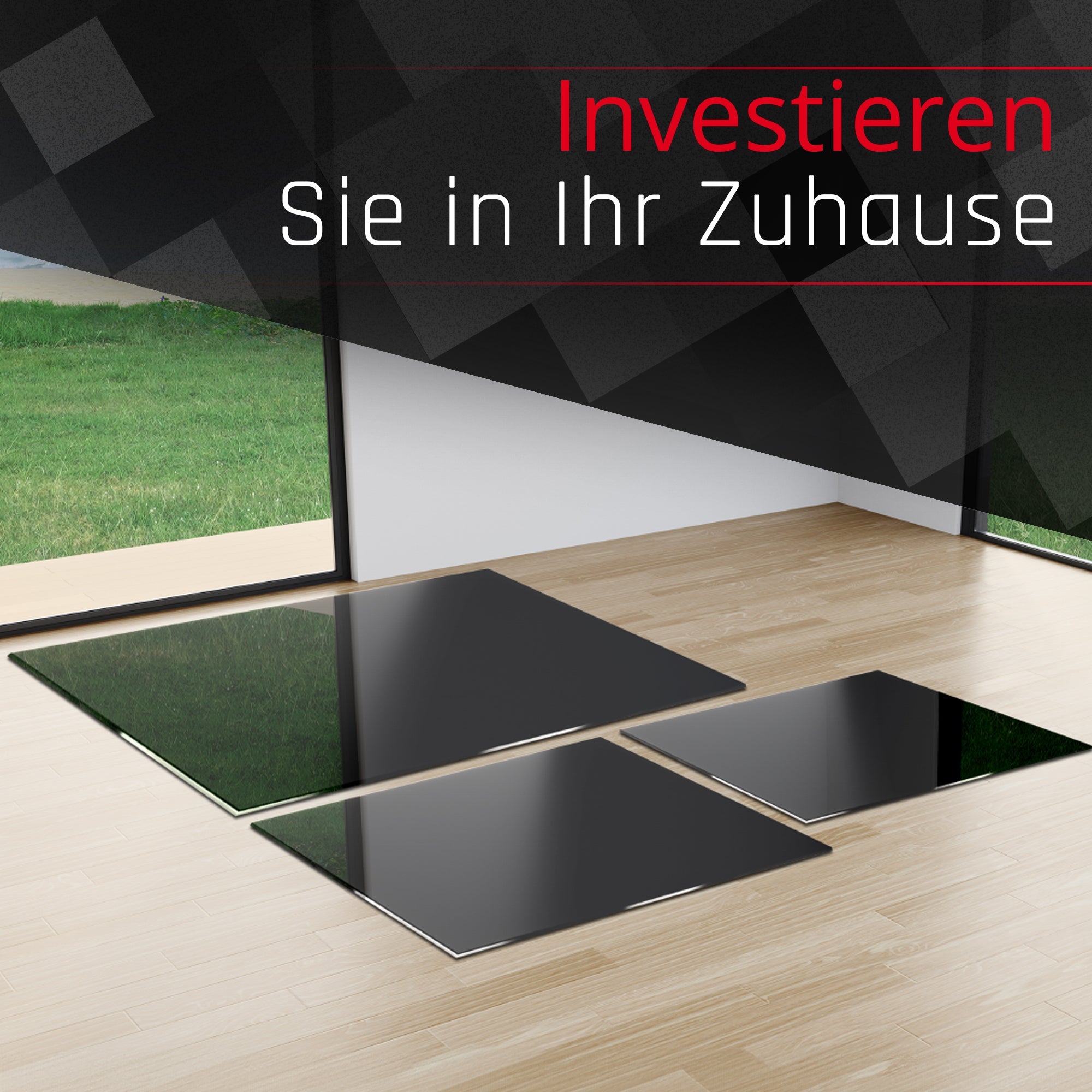 Glasbodenplatte für Kaminofen - Rechteck Schwarz - Kaminglas