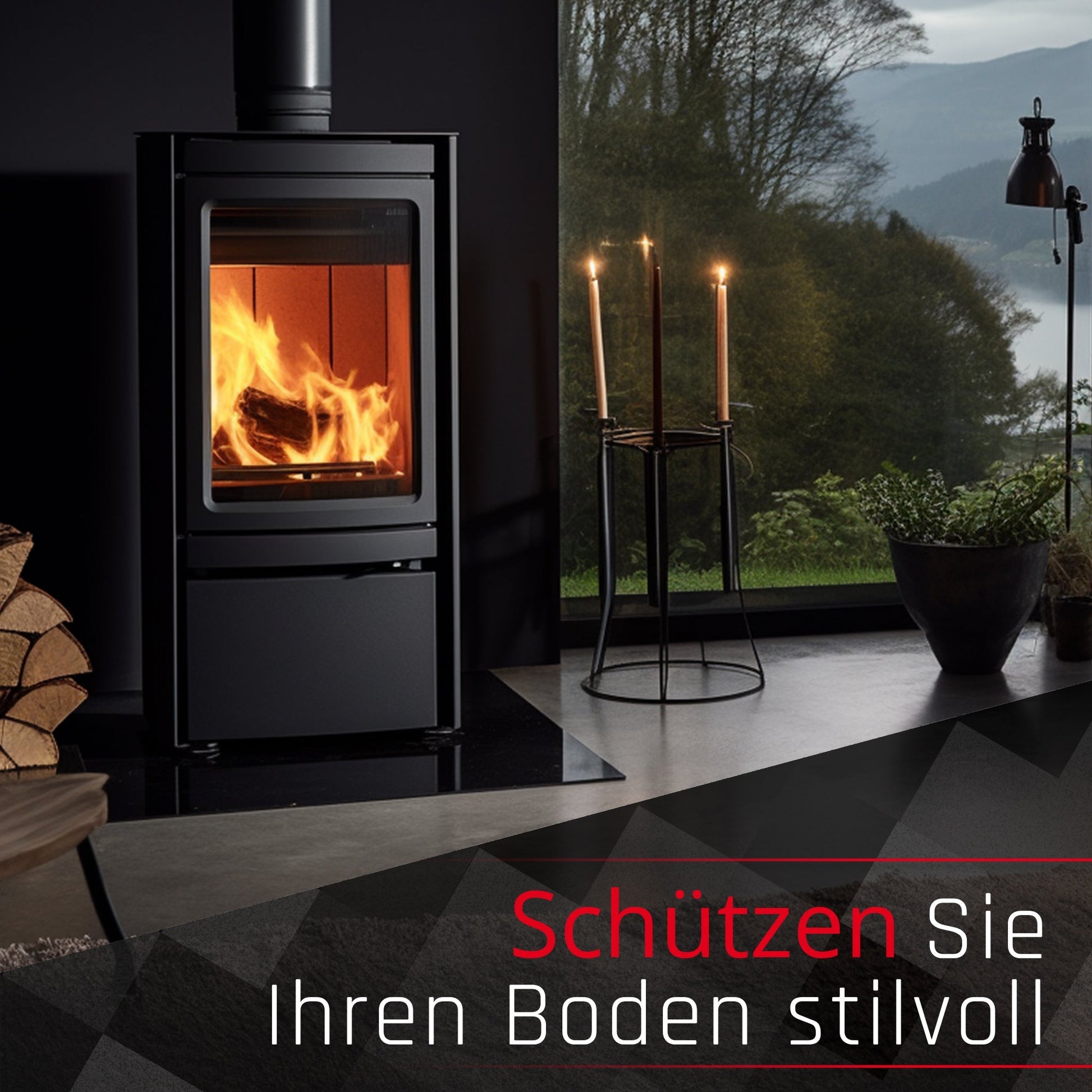 Glasbodenplatte für Kaminofen - Rechteck Schwarz - Kaminglas