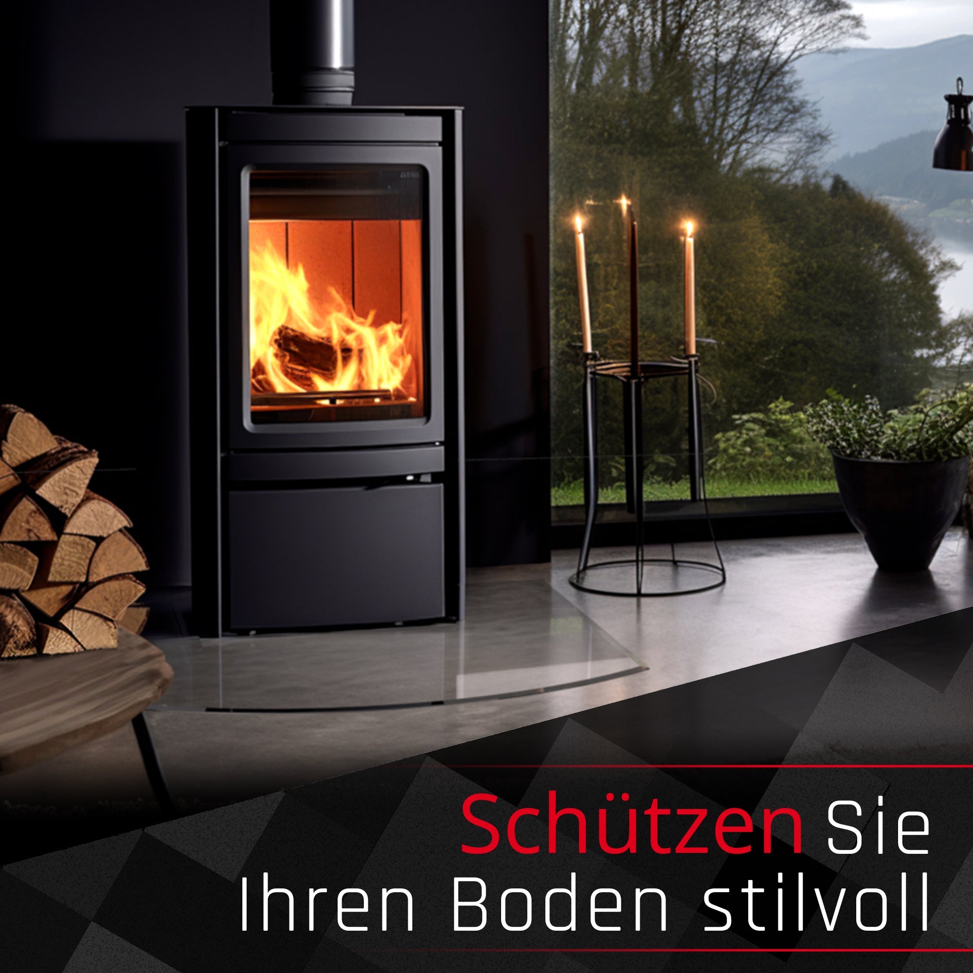 Glasbodenplatte für Kaminofen - Segmentbogen - Kaminglas