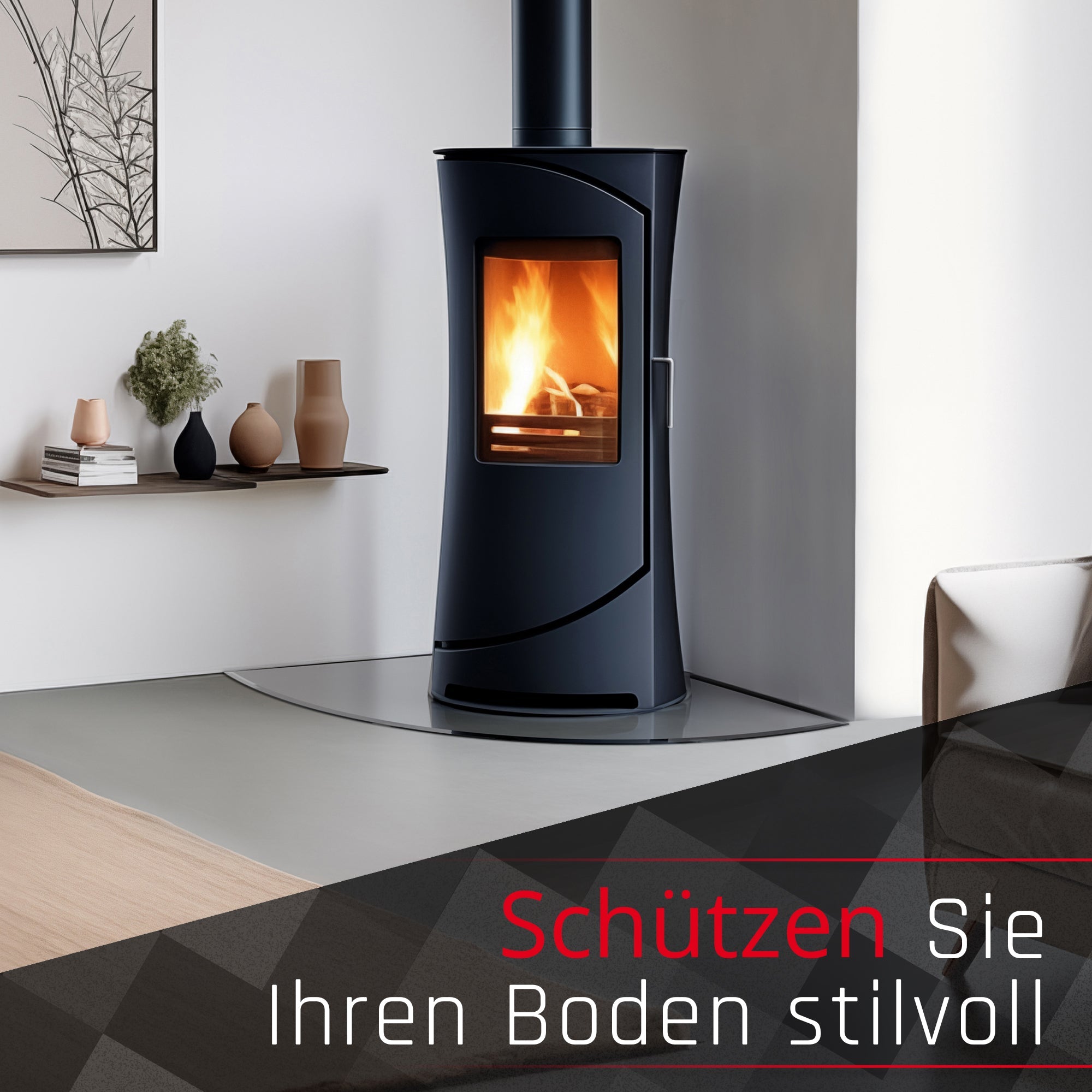 Glasbodenplatte für Kaminofen - Viertelkreis - Kaminglas