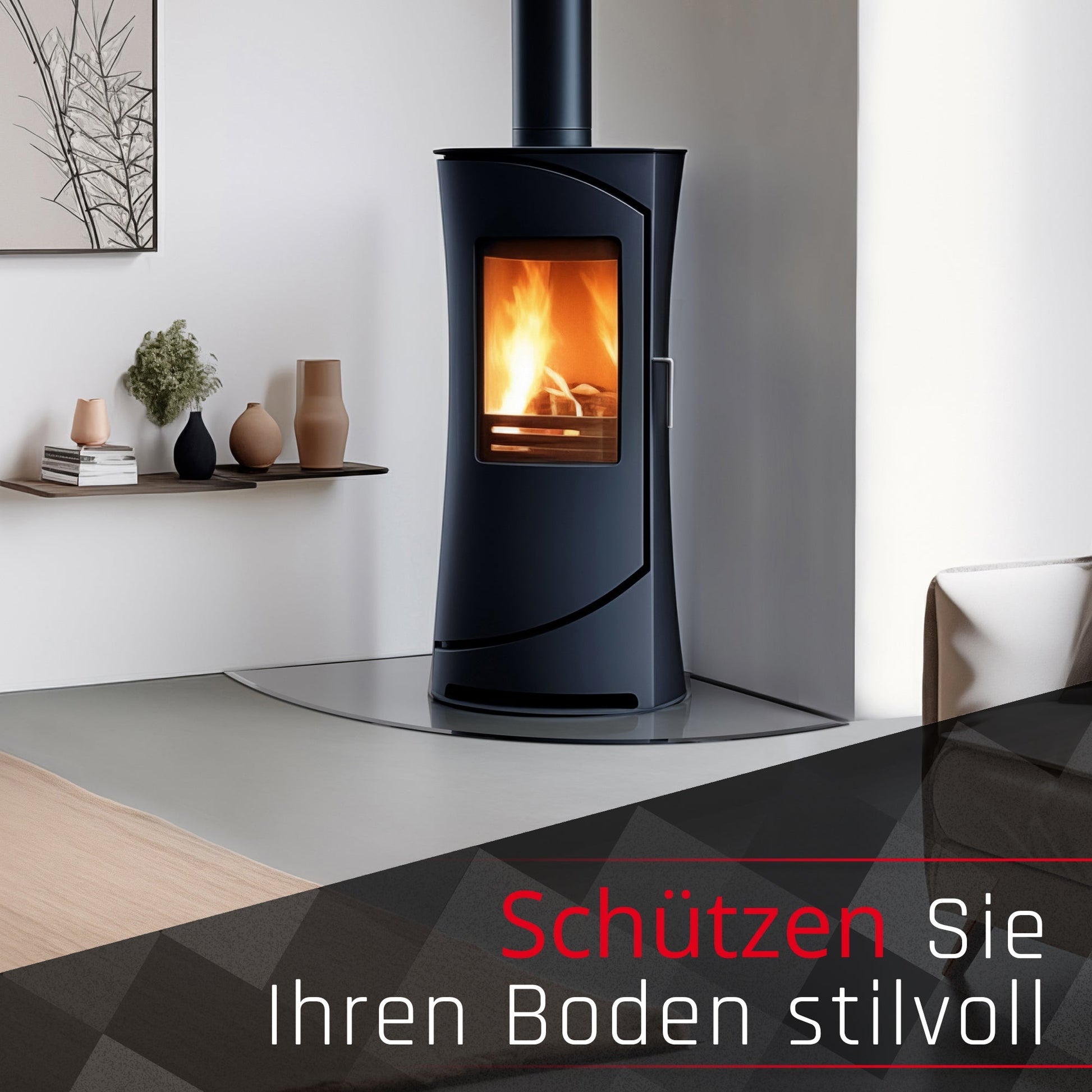 Glasbodenplatte für Kaminofen - Viertelkreis - Kaminglas