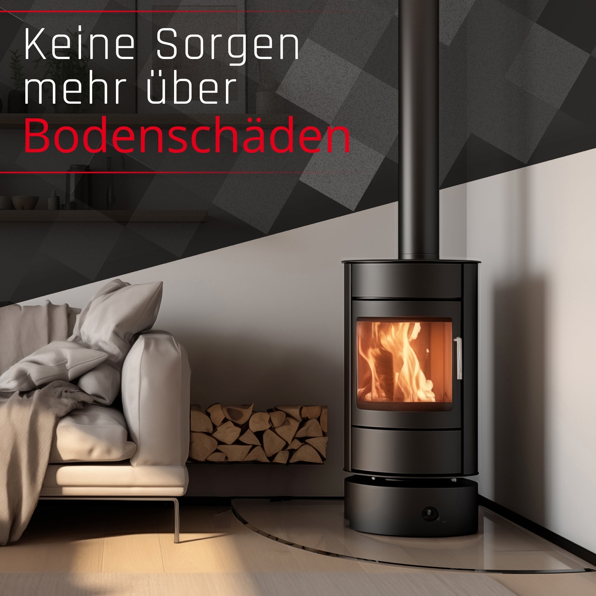 Glasbodenplatte für Kaminofen - Viertelkreis - Kaminglas