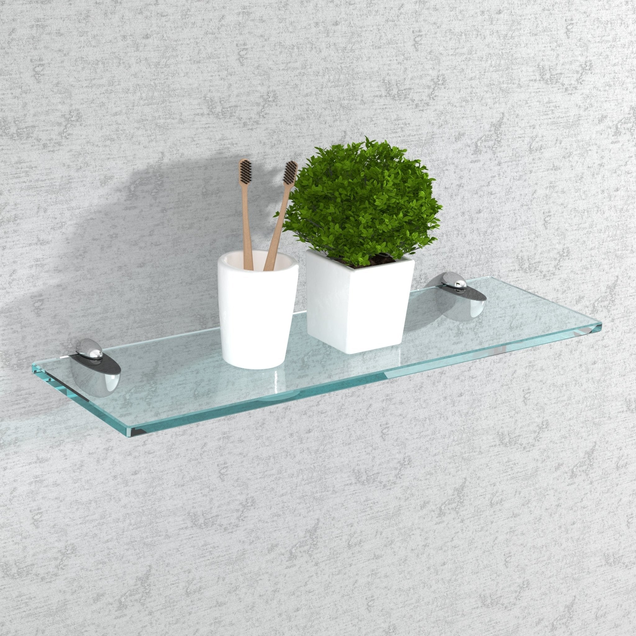 Glasregal Badezimmer Glasablage, Badregal 8mm Hartglas, AURA, Chrom Glanz, Klarglas - Glasregal