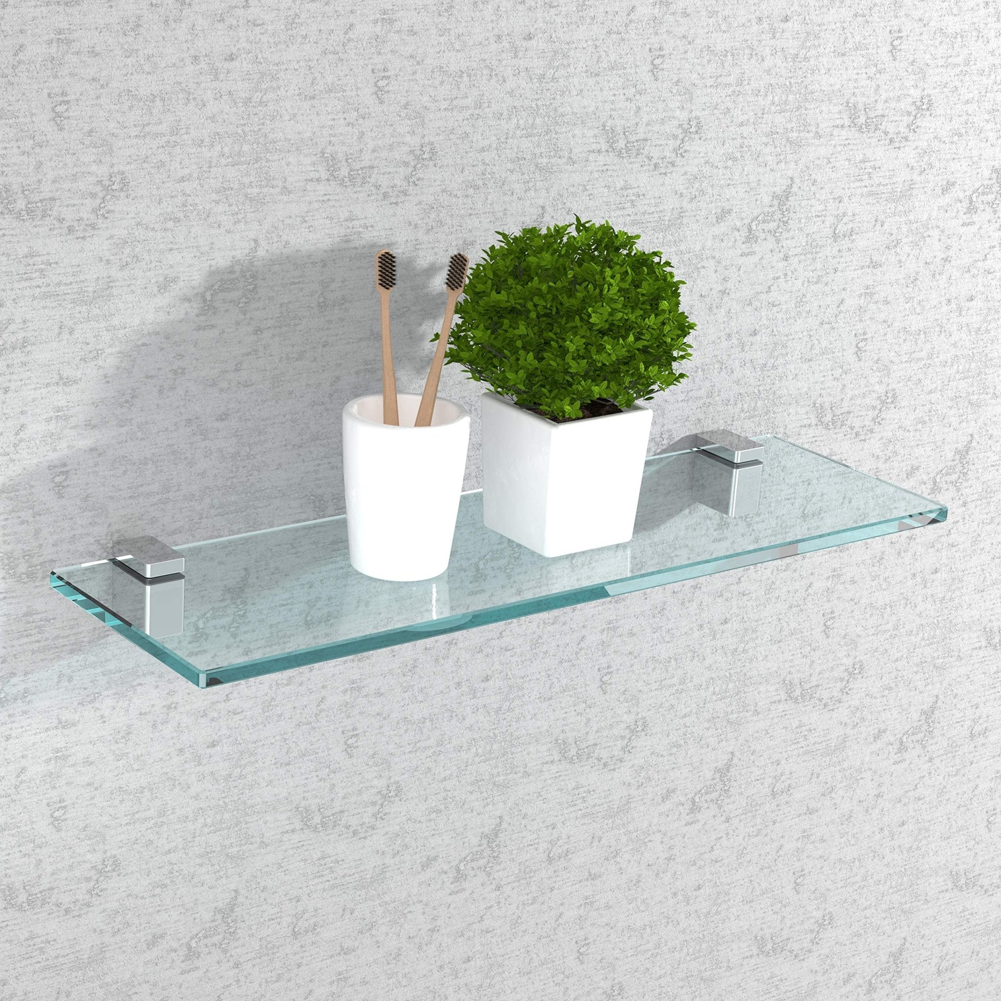 Glasregal Badezimmer Glasablage, Badregal 8mm Hartglas, HALIX, Chrom Glanz, Klarglas - Glasregal