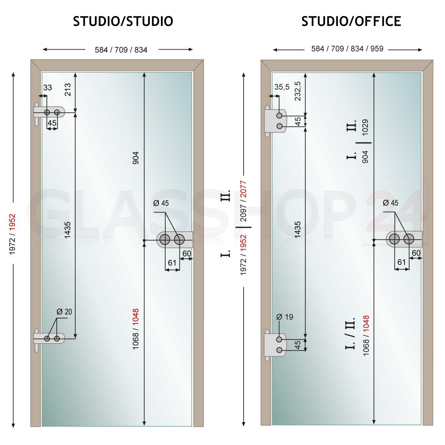 Glastür ohne Zarge, Studio, kratzfestes & starkes 8mm ESG Glas - Klarglas T4 - Glastür