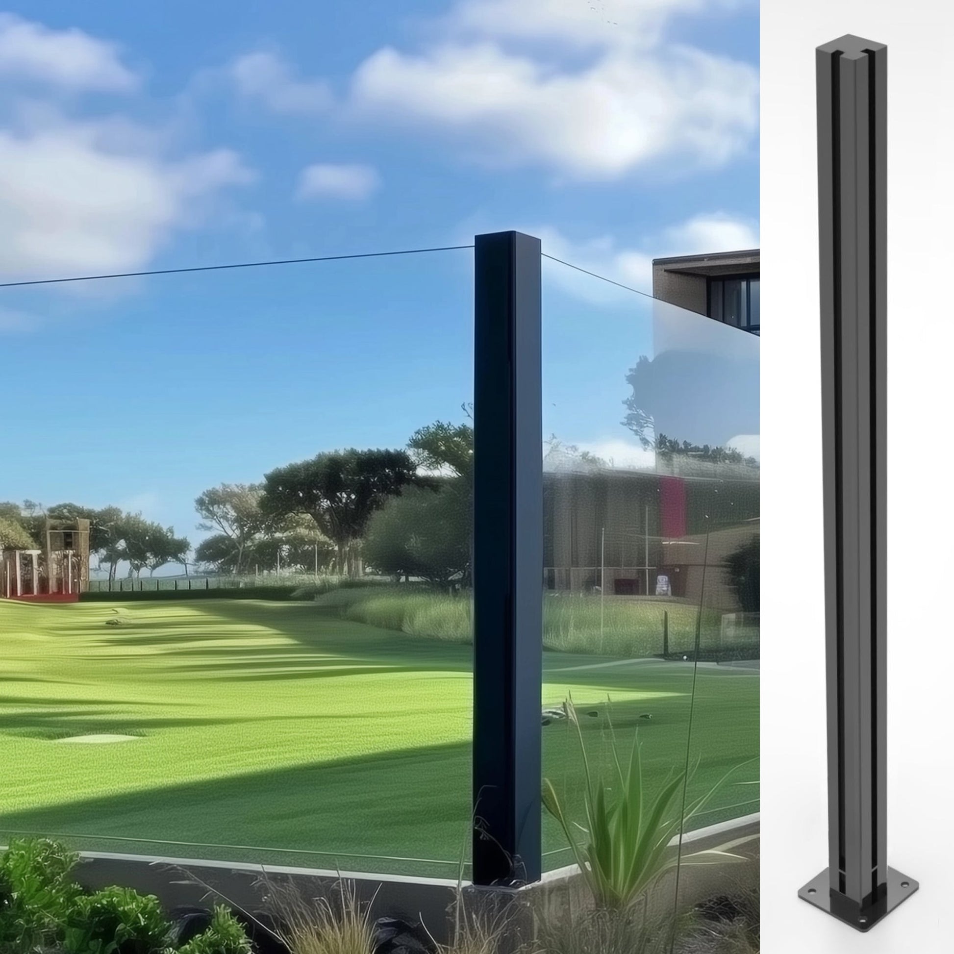 Glaszaun Edelstahl-Pfosten 125–195 cm, RAL 7016 Anthrazitgrau – Sichtschutz für Terrasse &amp; Garten