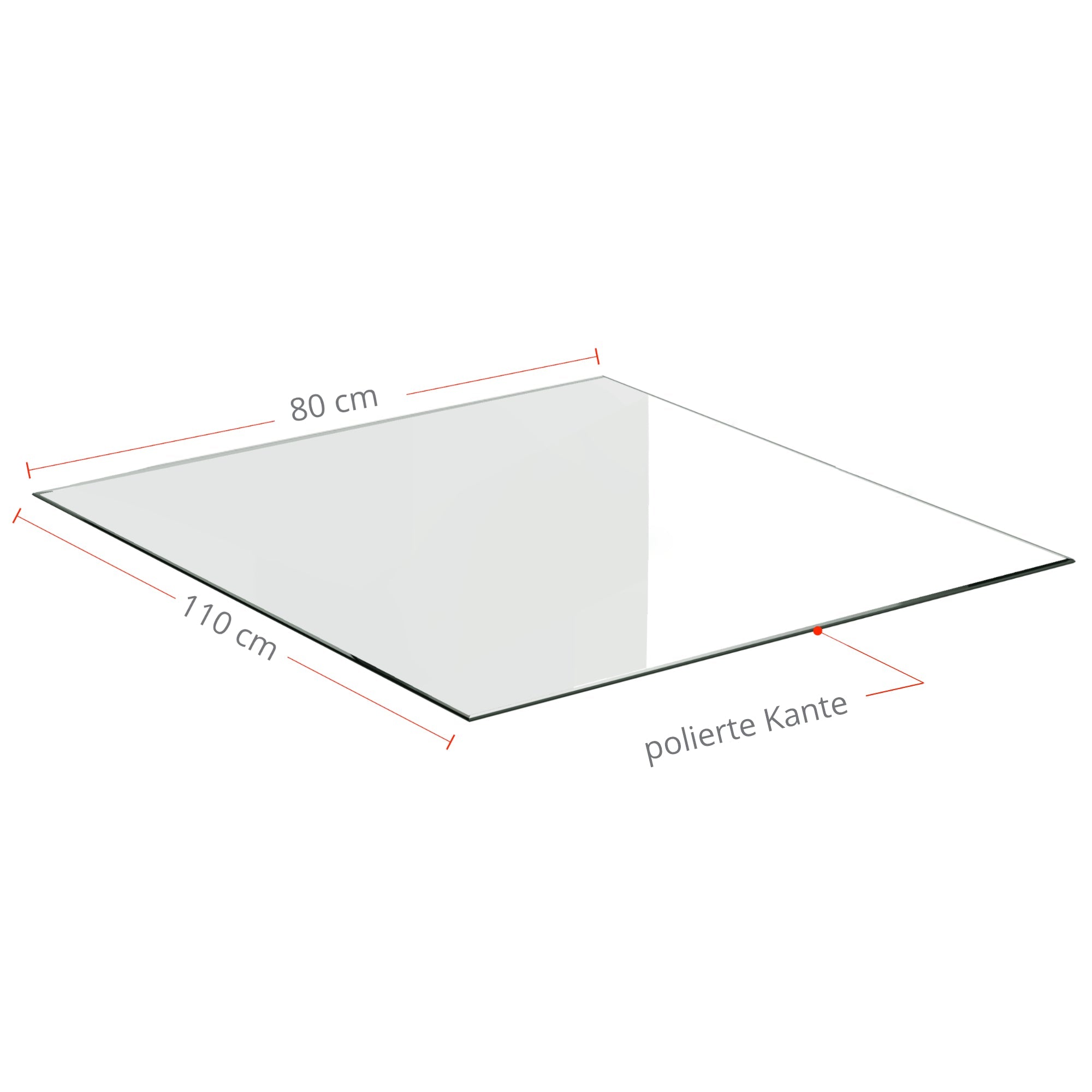 Kaminglasplatte Rechteck 80 x 110cm | 6mm / Kante poliert - 