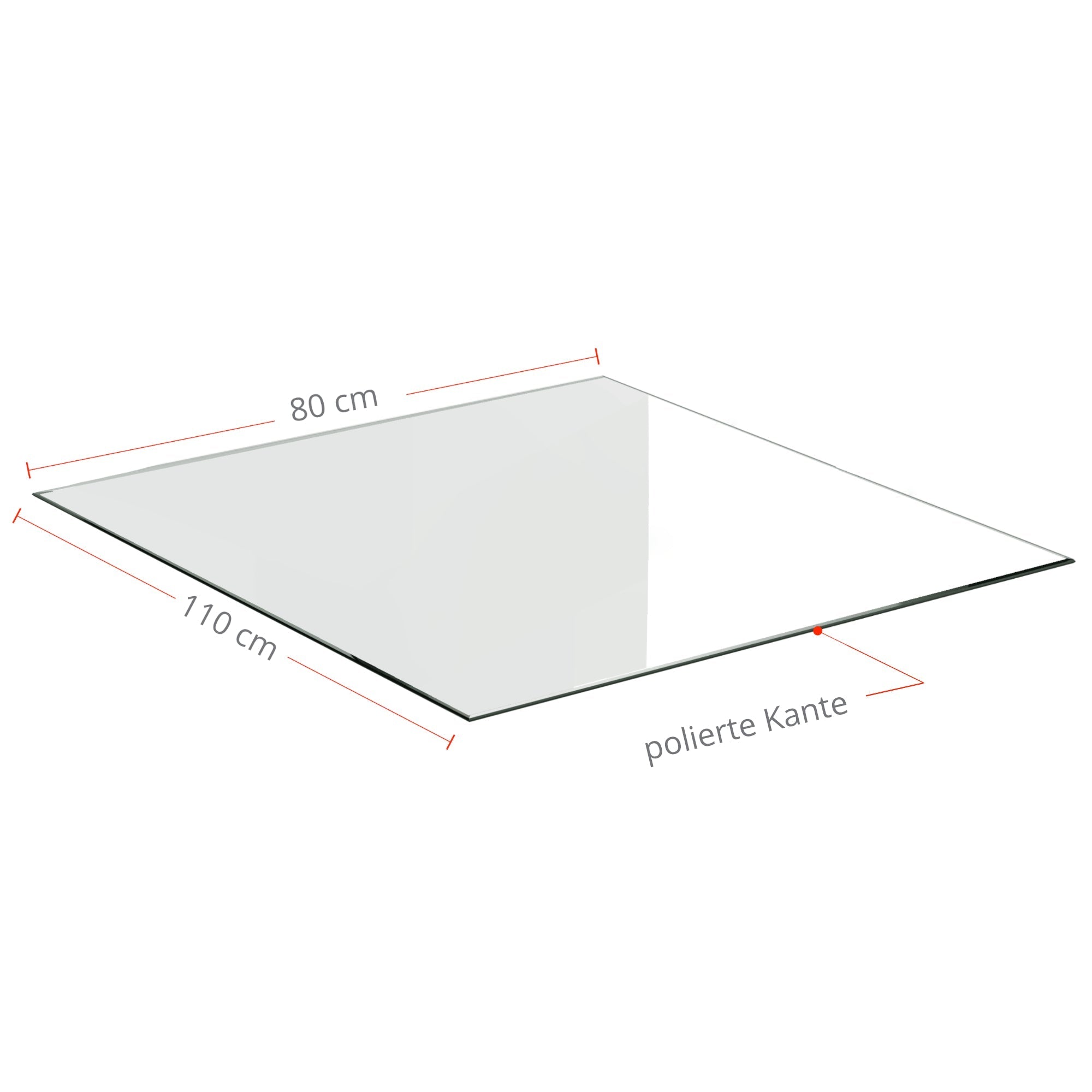 Kaminglasplatte Rechteck 80 x 110cm | 6mm / Kante poliert - 