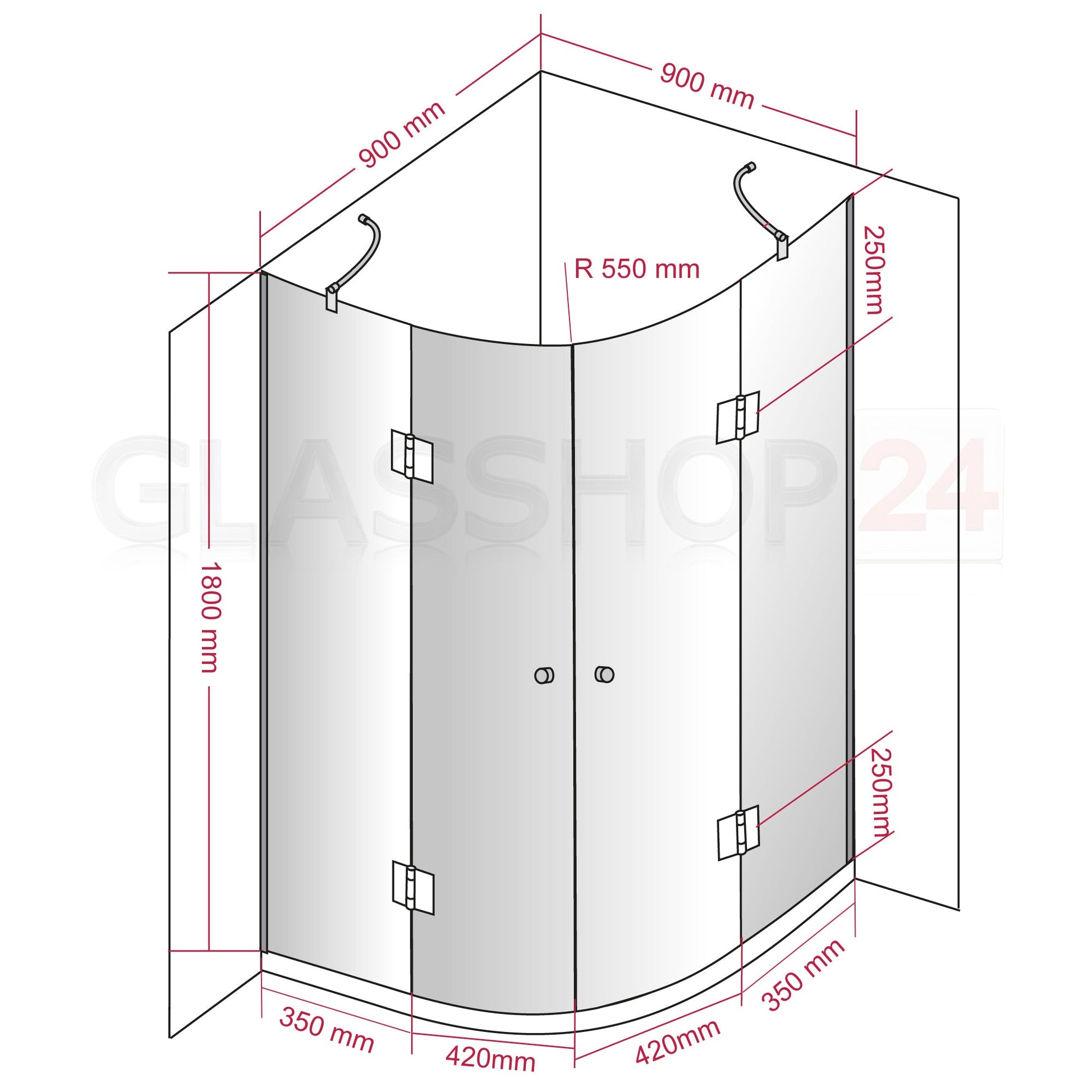 Runddusche Viertelkreis 8mm SR - 008 - Viertelkreisdusche
