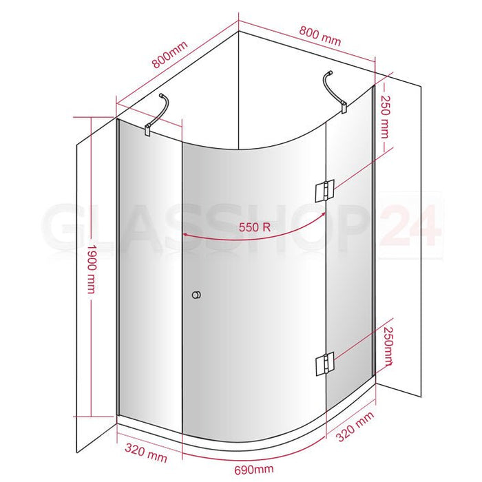 Runddusche Viertelkreis 8mm SR - 009 - Viertelkreisdusche80x80x190cm100x100