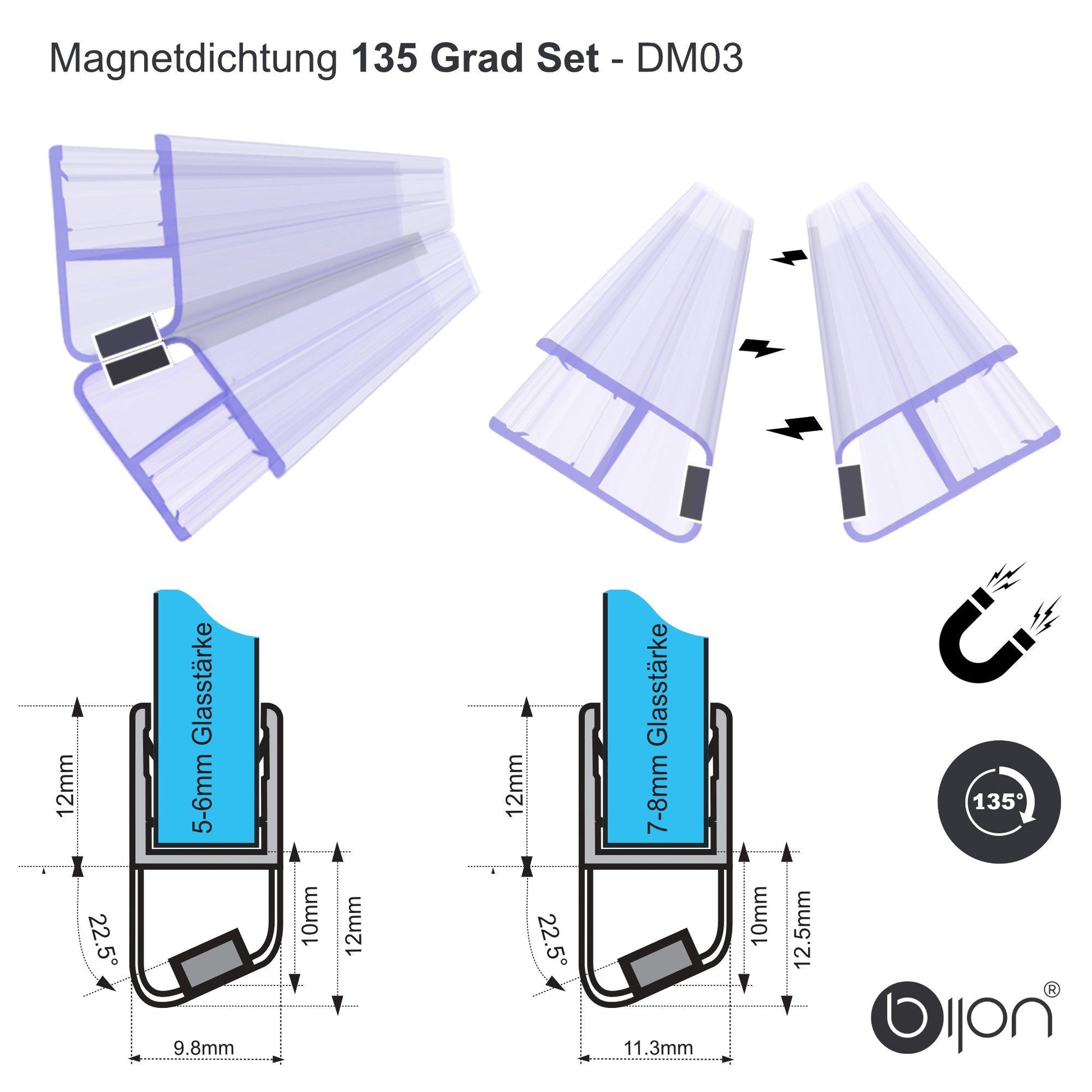 Set Magnetdichtung 135° | 5 - 6mm | 7 - 8mm| 200cm DM03 - 