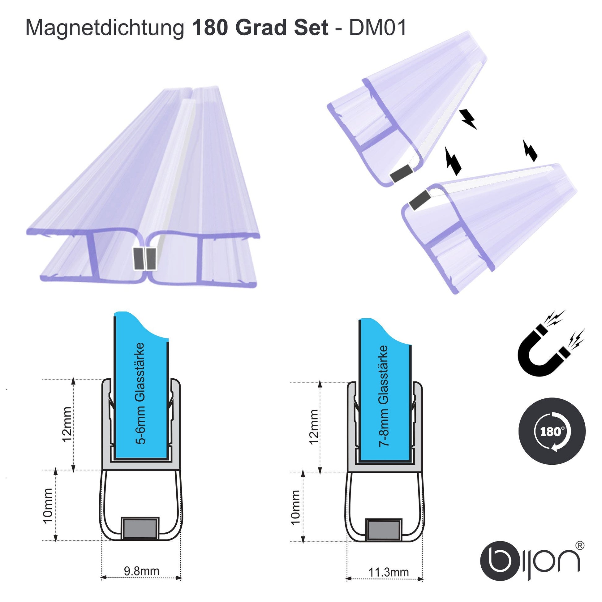 Set Magnetdichtung 180° | 5 - 6mm | 7 - 8mm| 200cm DM01 - 
