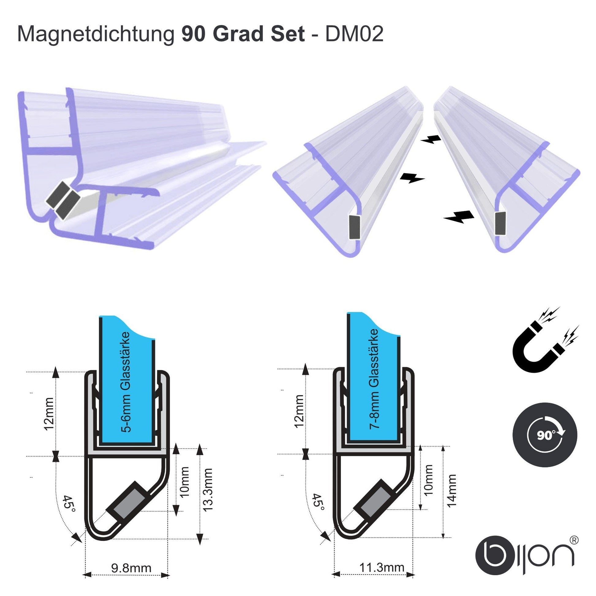 Set Magnetdichtung 90° | 5 - 6mm | 7 - 8mm| 200cm DM02 - 