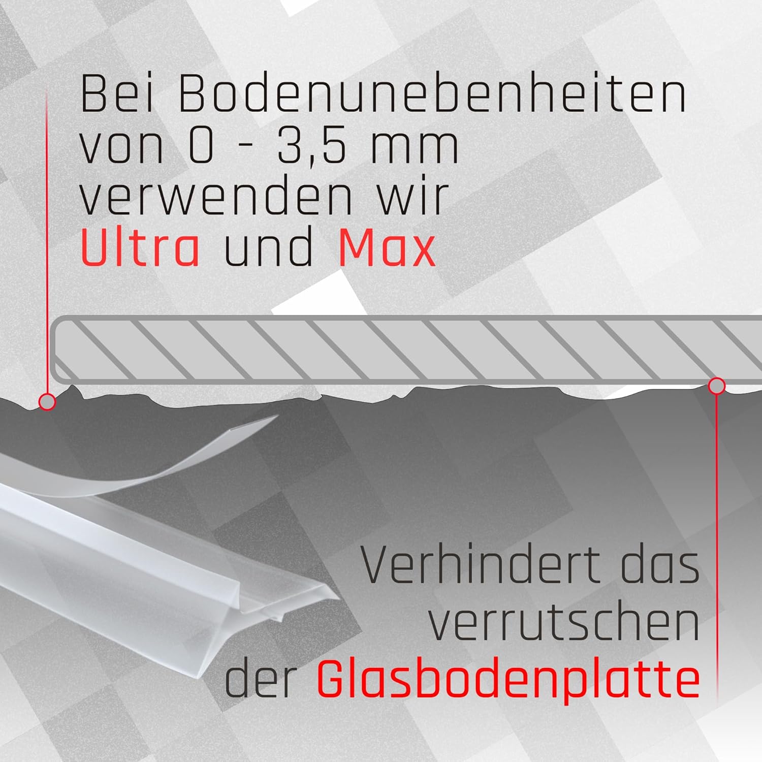 Silikon - Dichtlippe Schmutzlippe für Glasplatte, Kaminplatte, Ofenplatte, Bodenplatte - 3 - fach ULTRA - Dichtlippe