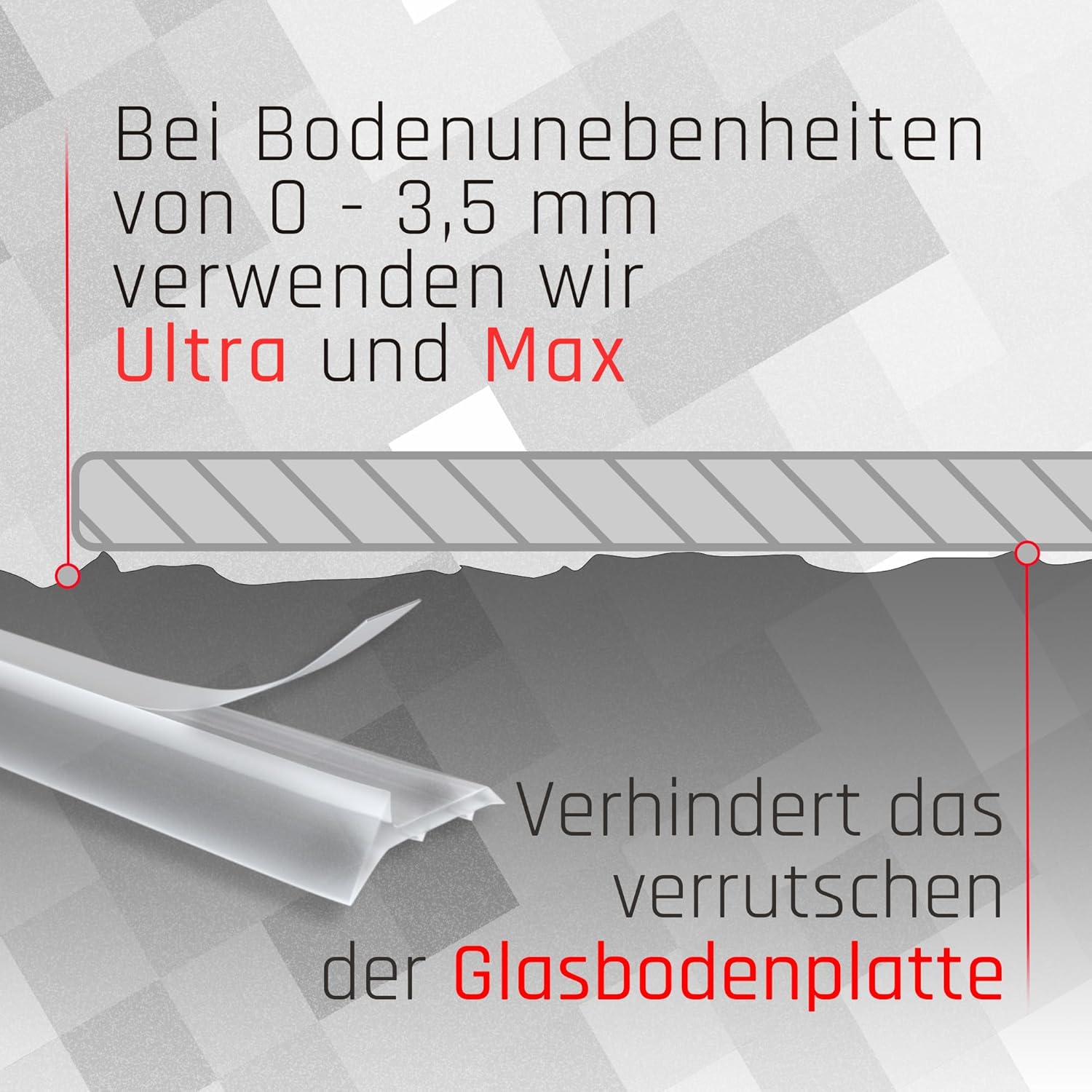 Silikon - Dichtlippe Schmutzlippe für Glasplatte, Kaminplatte, Ofenplatte, Bodenplatte - 4 - fach MAX - Dichtlippe