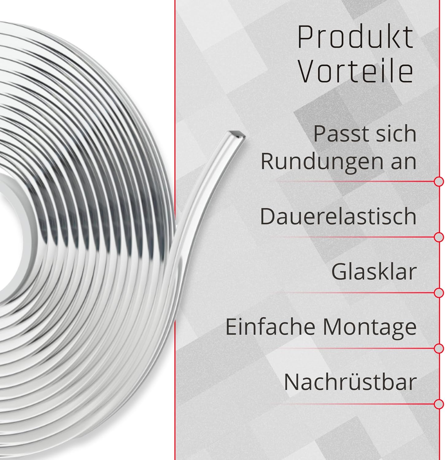 Silikon - Dichtlippe Schmutzlippe für Glasplatte, Kaminplatte, Ofenplatte, Bodenplatte - einseitig klebend FLEX - Dichtlippe