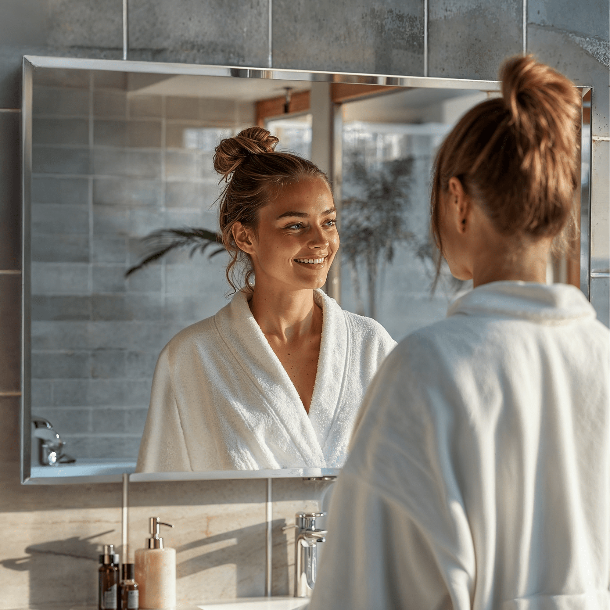 Eleganter Spiegel ohne Rahmen mit Facette, rechteckig, inkl. Befestigungsset. Ideal als Badspiegel oder Wohnzimmerspiegel.