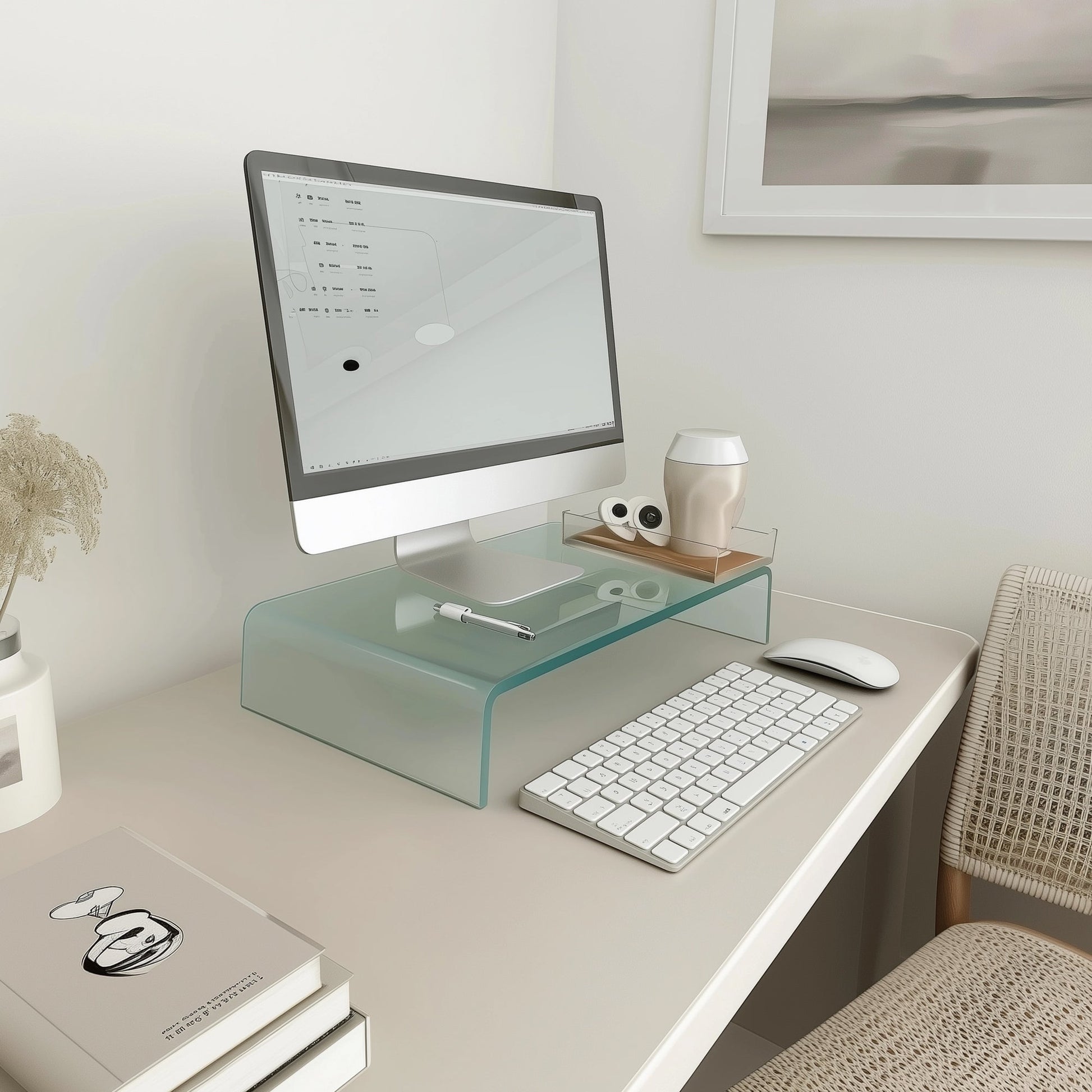 Glas Aufsatz Erhöhung für TV, Bildschirm, PC, Monitor, Laptop - Satiniert - TV - Glasaufsatz