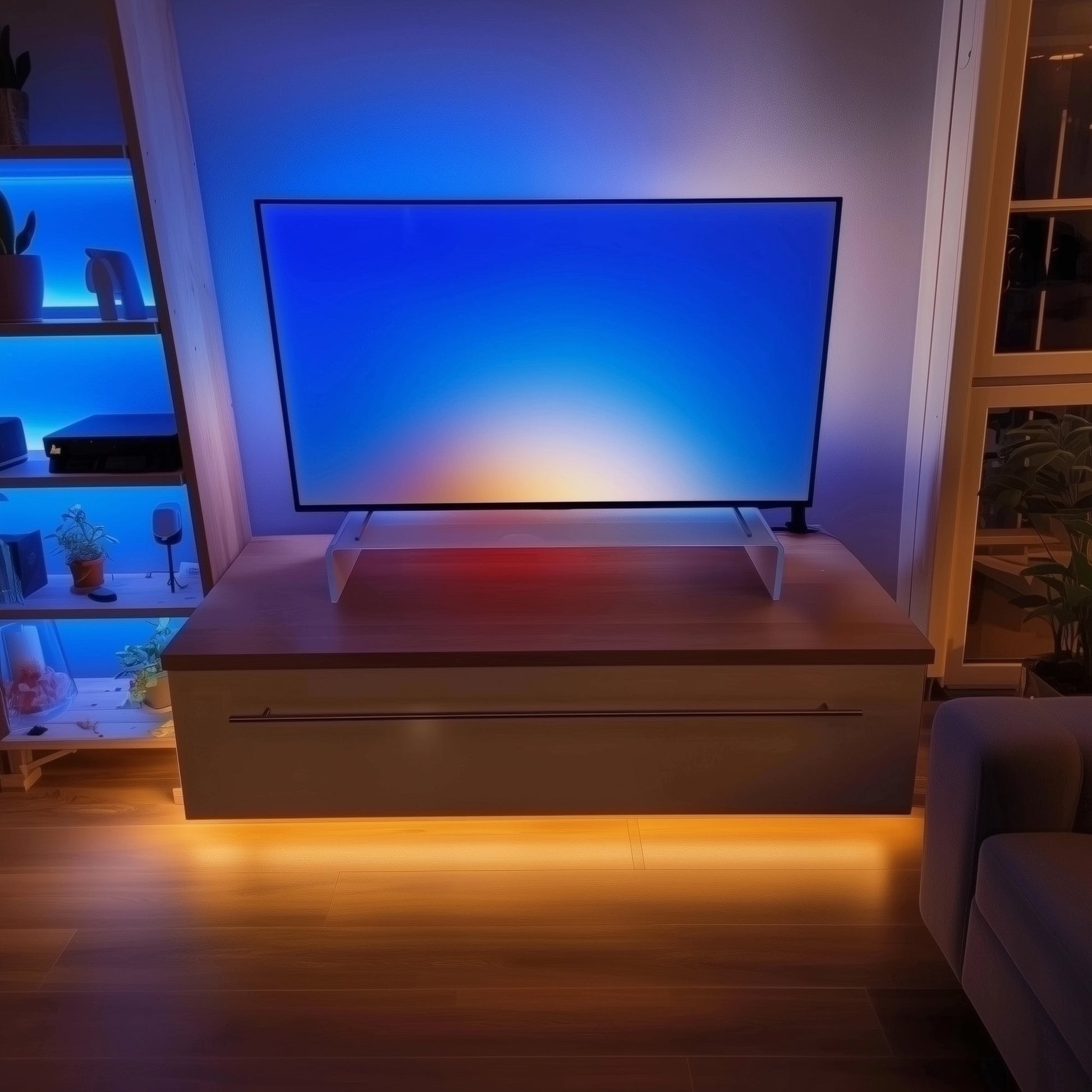 Glas Aufsatz Erhöhung für TV, Bildschirm, PC, Monitor, Laptop - Superweiss - TV - Glasaufsatz
